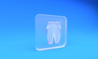 Frosted glass Pants icon isolated on blue background. Square frosted glass button. 3D render illustration