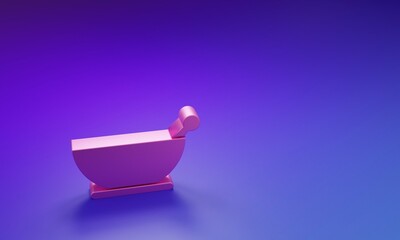 Pink Mortar and pestle icon isolated on purple-blue background. Minimalism concept. 3D render illustration