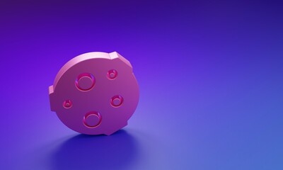 Pink Moon icon isolated on purple-blue background. Minimalism concept. 3D render illustration