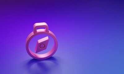 Obraz premium Pink Compass icon isolated on purple-blue background. Windrose navigation symbol. Wind rose sign. Minimalism concept. 3D render illustration