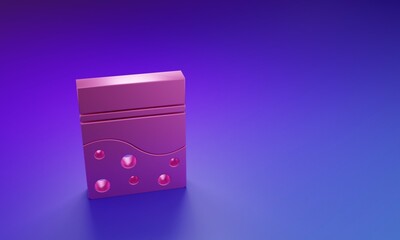 Pink Plastic bag of medicinal cannabis icon isolated on purple-blue background. Health danger. Minimalism concept. 3D render illustration