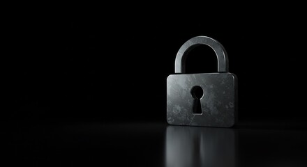Fototapeta premium Dark Metal Padlock on Black Reflective Surface