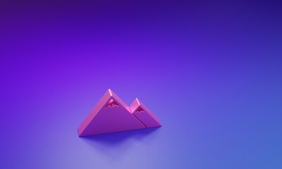 Pink Mountains icon isolated on purple-blue background. Symbol of victory or success concept. Minimalism concept. 3D render illustration