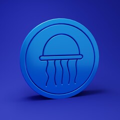 Blue Jellyfish on a plate icon isolated on blue background. Minimalism concept. 3D render illustration