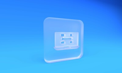 Frosted glass Hardware diagnostics condition of car icon isolated on blue background. Car service and repair parts. Square frosted glass button. 3D render illustration