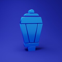 Blue Garden light lamp icon isolated on blue background. Solar powered lamp. Lantern. Street lamp. Minimalism concept. 3D render illustration