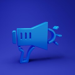 Blue Megaphone icon isolated on blue background. Speaker sign. Minimalism concept. 3D render illustration