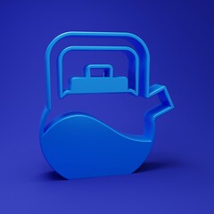 Blue Kettle with handle icon isolated on blue background. Teapot icon. Minimalism concept. 3D render illustration