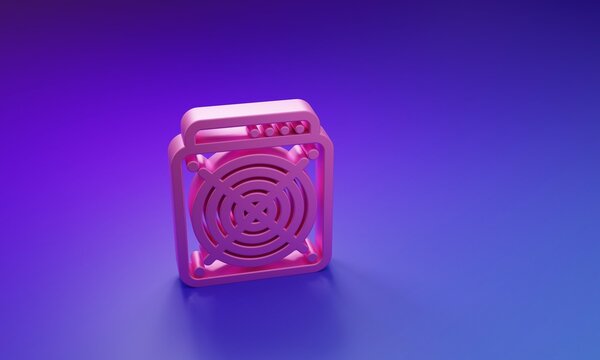 Pink ASIC Miner icon isolated on purple-blue background. Cryptocurrency mining equipment and hardware. Application specific integrated circuit. Minimalism concept. 3D render illustration