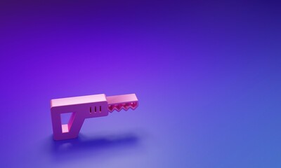 Pink Reciprocating saw and saw blade icon isolated on purple-blue background. Minimalism concept. 3D render illustration