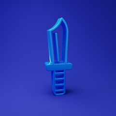 Blue Military knife icon isolated on blue background. Minimalism concept. 3D render illustration
