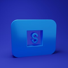 Blue Stop media button icon isolated on blue background. Minimalism concept. 3D render illustration
