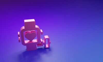 Pink Smart watch showing heart beat rate icon isolated on purple-blue background. Fitness App concept. Minimalism concept. 3D render illustration