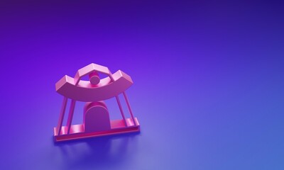 Pink Traditional Korean temple building icon isolated on purple-blue background. Minimalism concept. 3D render illustration