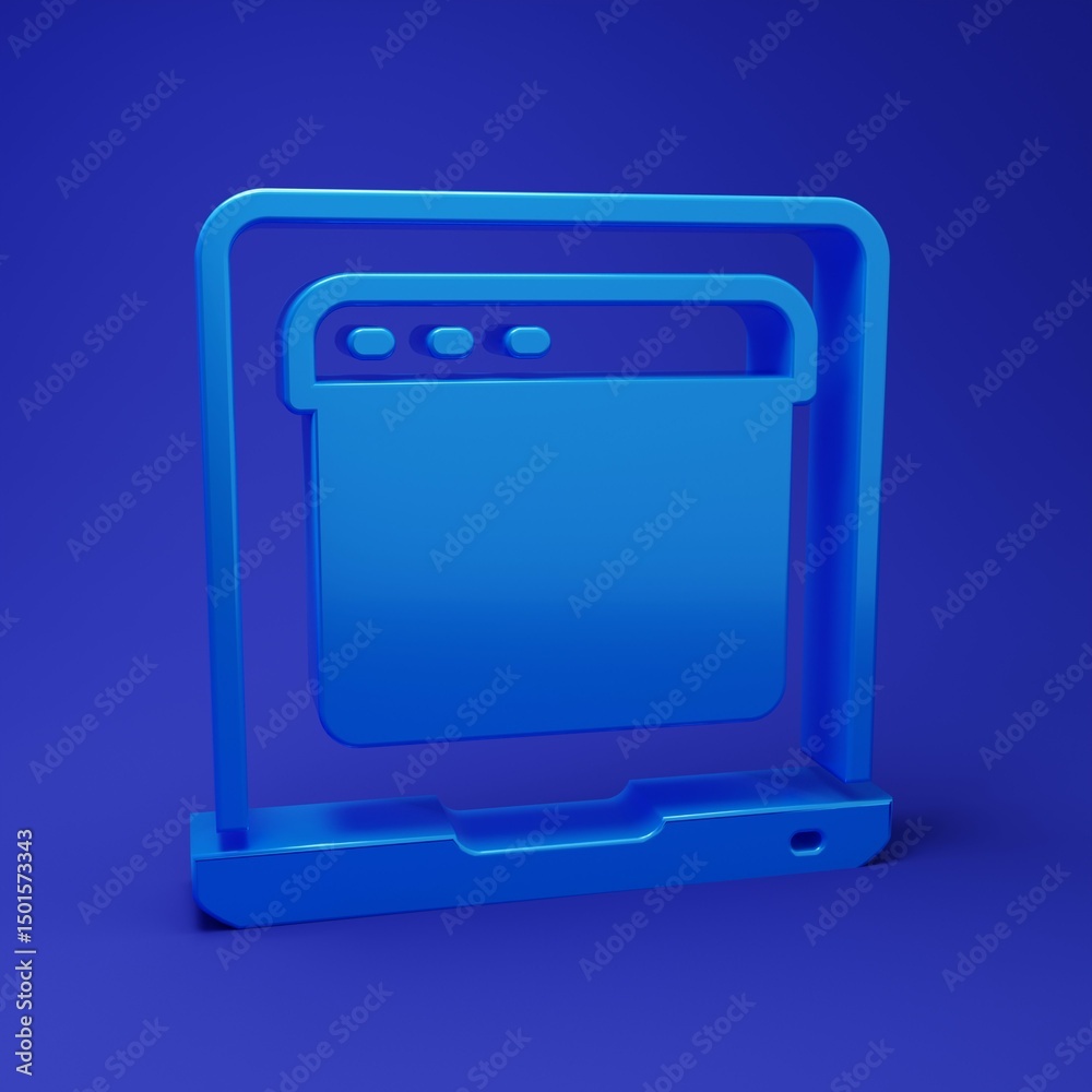 Poster blue laptop with browser window icon isolated on blue background. computer notebook with empty scree