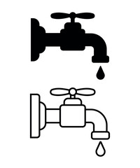  Water Tap Icon Set Black and Outline Style Vector Illustration