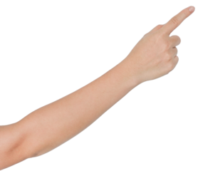 A human hand pointing upwards with a transparent background.