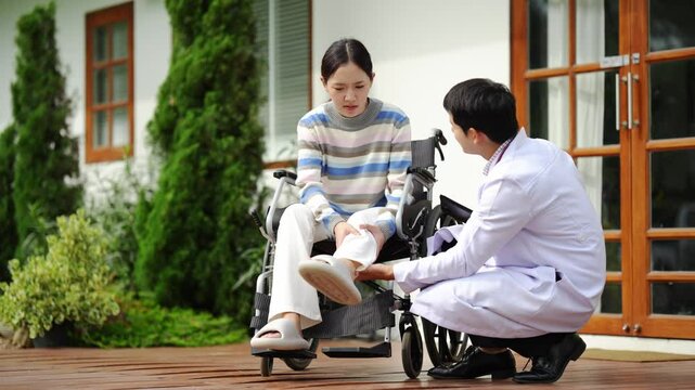 Doctors who are caring for patients, providing physical therapy to patients, and providing encouragement and support to them at home.