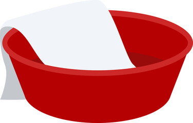 Red washbasin with white towel simple flat vector illustration isolated.
Transparent background.