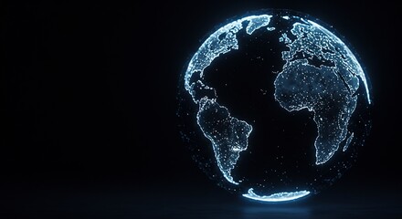 Glowing Blue Digital Earth Globe on Dark Background