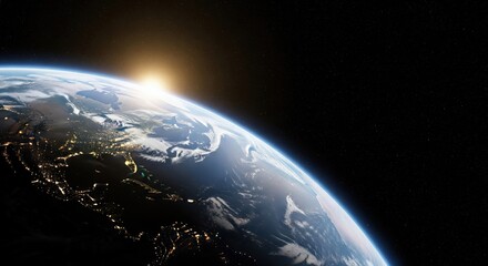 Earth from Space at Sunrise with Starry Background | space wallpaper 4k for laptop | space wallpaper 4k for pc | aesthetic space wallpaper 16:9 | dark wallpaper background