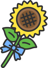 父の日の、リボンを付けた向日葵の花（線画カラー）のイラスト