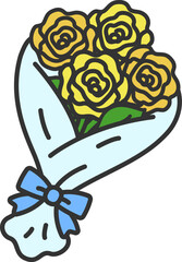 黄色の薔薇の花束（線画カラー）のイラスト