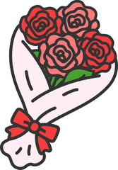 赤い薔薇の花束（線画カラー）のイラスト
