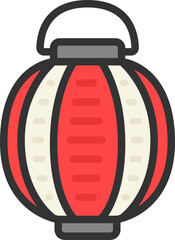 お祭りの紅白提灯のアイコン（線画カラー）のイラスト