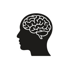human head silhouette with brain icon, thinking, innovation symbol isolated on transparent background, Human head with brain 