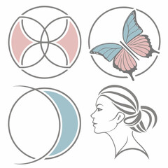 Elegant abstract logos set, butterfly, woman, design elements