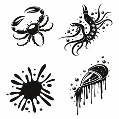 Black ink splatter crab scorpion pizza design