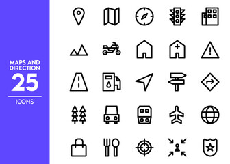 set of icons maps and direction outline