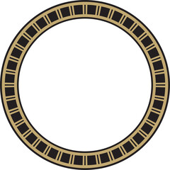 Vector gold with black round Egyptian ornament. Circle, frame, ring of ancient Egypt.Pattern of lotus flowers and sun
