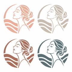 Elegant woman profile set, spa logo, beauty icon, transparent background