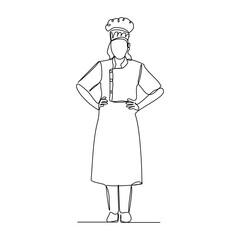 continuous line drawing of chef with apron and chef hat. Sketch drawing editable stroke vector illustration