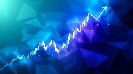 Blue Glowing Financial Graph with Upward Arrow – Stock Market Growth Concept