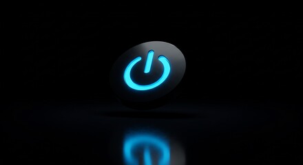 Glowing Blue Power Button on Dark Background