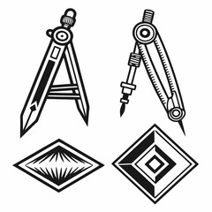 Geometric compass design elements black white illustration