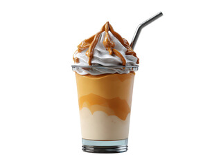 Delicious Caramel Swirl Cream Milkshake in Glass with Straw