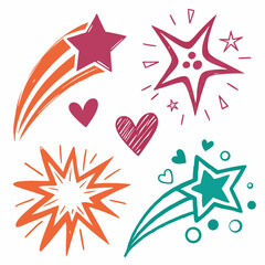 Hand drawn stars hearts shooting stars celebration design