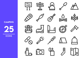 set of icons camping outline