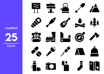 Fototapeta premium set of icons camping glyph