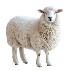 Fototapeta premium White adult ram standing in full-body view and looking at the camera, sheep farming concept, isolate on transparent background