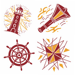 Nautical design elements set, isolated icons, transparent background