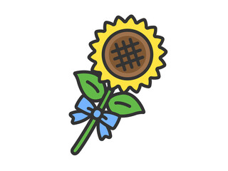 父の日の、リボンを付けた向日葵の花（線画カラー）のイラスト