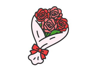 赤い薔薇の花束（線画カラー）のイラスト