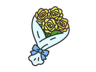 黄色の薔薇の花束（線画カラー）のイラスト
