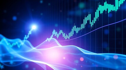 Blue Glowing Financial Graph with Upward Arrow – Stock Market Growth Concept