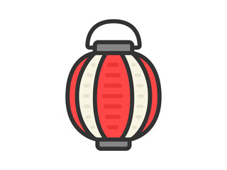 お祭りの紅白提灯のアイコン（線画カラー）のイラスト